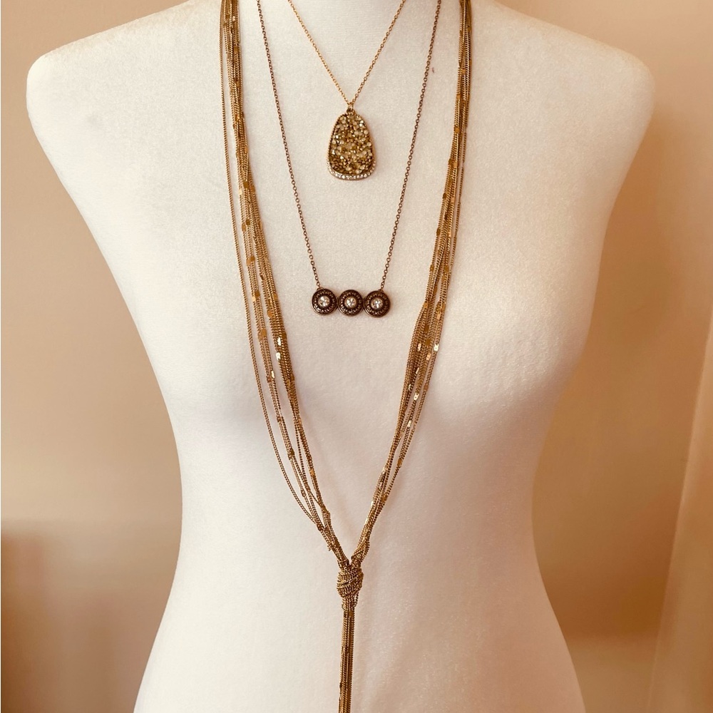 Bundle of 3 Gold Tone Layering Necklaces